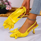 Summer Bow Wrapped Stiletto Sandals Women's Fashion Pointed Toe Shallow Mouth Slip Foot Anti-Slip Wear-Resistant High Heels