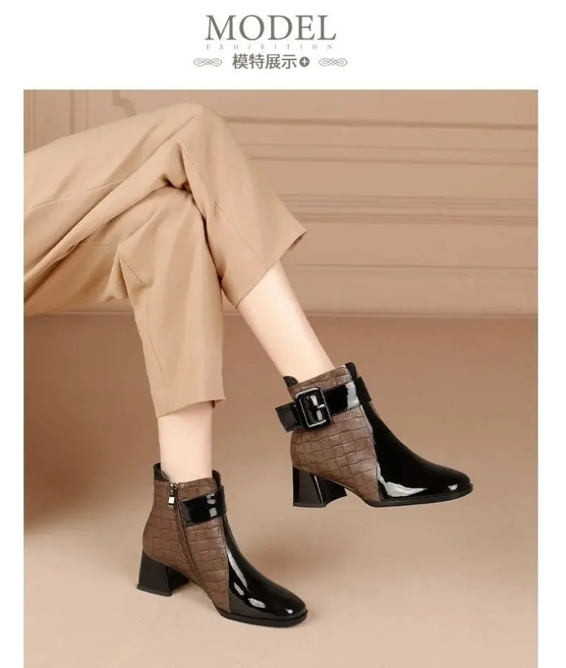 2024 High Quality Ladies Shoes Side Zipper Women's Boots Fashion Color Matching Modern Boots Women New Belt Buckle Ankle Boots