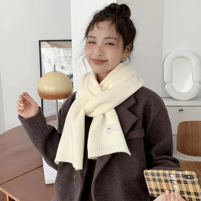 Winter Wool Scarf for Women | Solid Color Cashmere Knitted Muffler | Korean Style | EnigmaParis