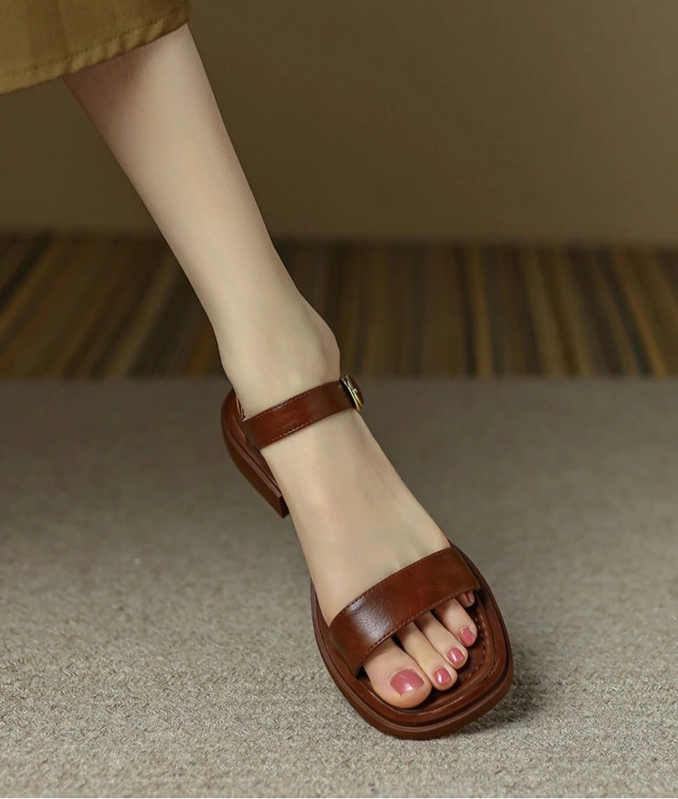 2025 Summer Women Sandals Low Heels Basic Genuine Leather Concise Office Plus Size 35-42 Ladies Casual Outdoor Shoes