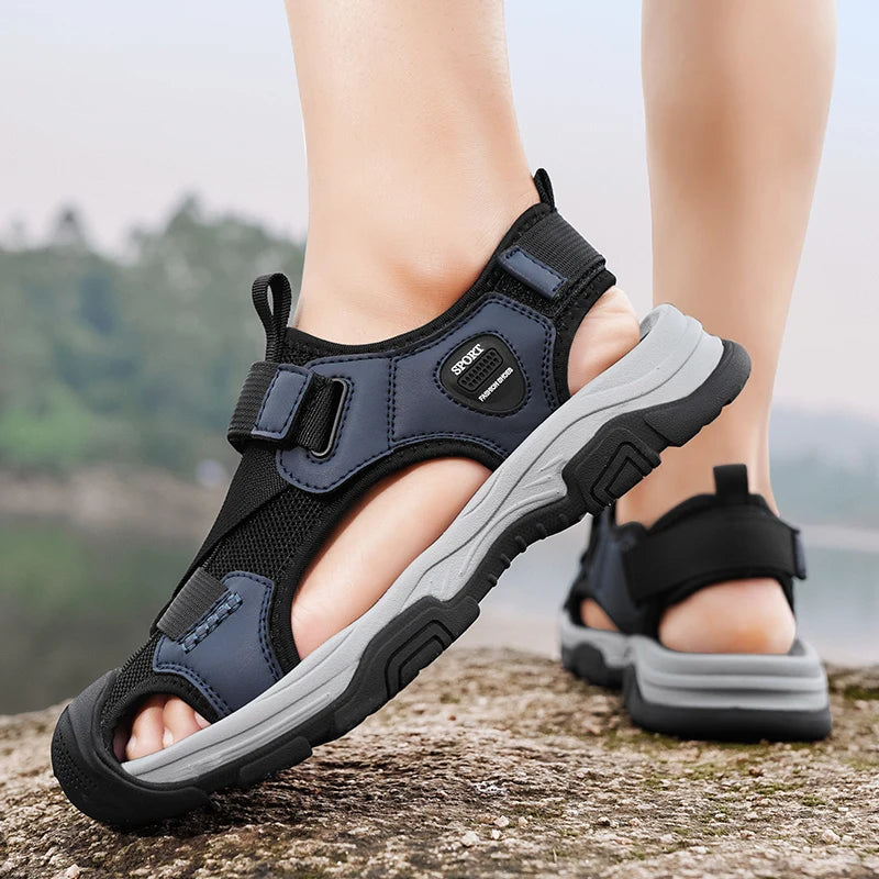 Sandals for Men's Summer New Cowhide Casual Beach Shoes, Genuine Leather for Men's Anti Slip Middle-aged Sandals and Slippers