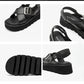BEAUTODAY Platform Sandals Women Polished Cow Leather Open Toe Cross-tied Solid Metal Strap Summer Ladies Shoes Handmade 38250