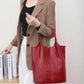 Genuine Leather Commuter Tote Bag Simple Ladies Soft Cowhide Tote Shoulder Handbag Large Capacity Women Bucket Bag 2025 New