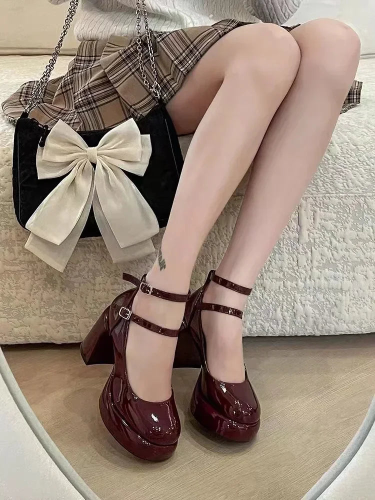 New Women Pumps Shoes Fashion Cross Strap Ladies Shallow Dress Mary Jane Shoes Female Elegant High Heel Footwear Platform Heels