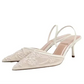 Elegant Mesh Embroidered Flowers Designer Heeled Sandals Women 2025 Summer Sexy Slingback Pointed Toe Thin High Heels Dress Shoe