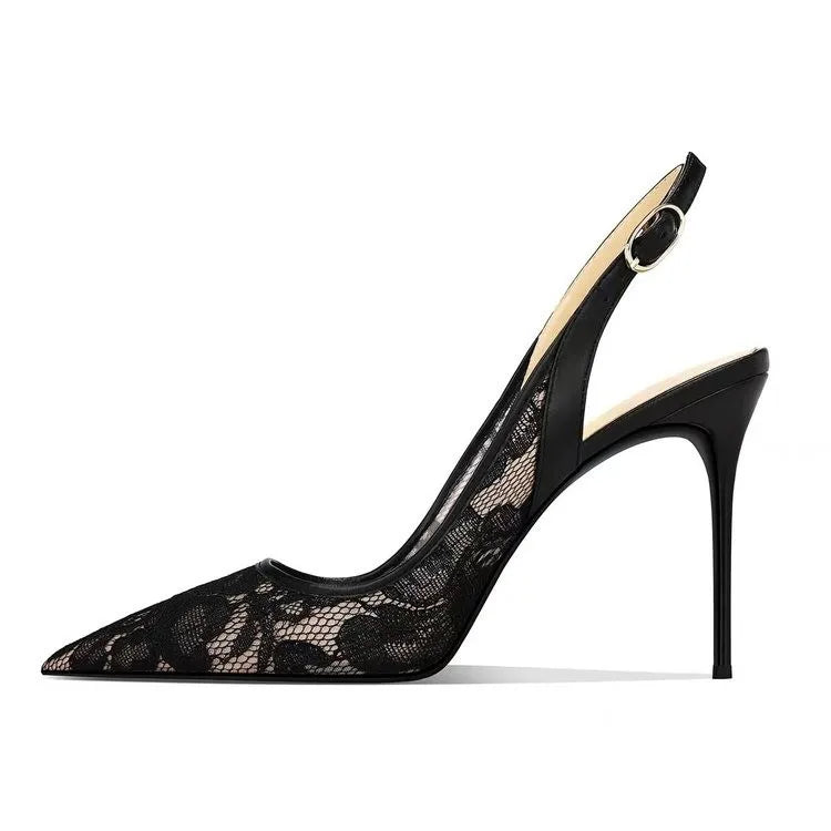 Brand Designer White Women Wedding Pumps Mesh Embroidered Flowers Back Strap Sexy Slingback High Heel Dress Shoes for Ladies