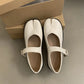 SUOJIALUN Autumn Women Flat Shoes Fashion Split Toe Flat Heel Laofer Shoes Shallow Soft Leather Casual Outdoor Mary Jane Shoes