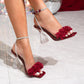 Summer 2025 Women's Fairy Tale Toe-Open Crystal Rhinestone High Heel Sandals Rubber Sole Square Toe Bridal Shoes