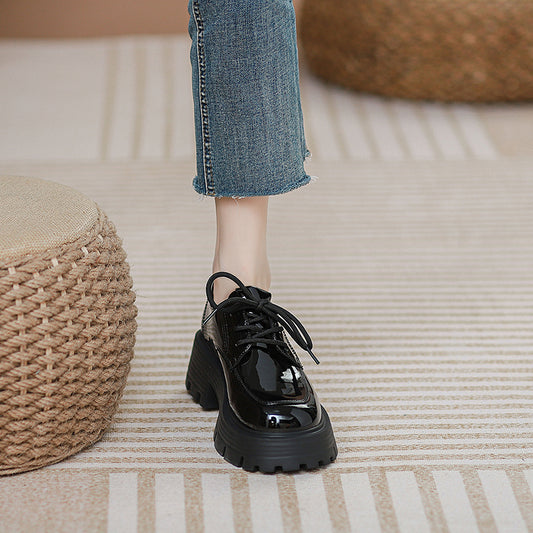 Women's British Style Small Leather Lace-Up Shoes - Elegant and Comfortable - EnigmaParis
