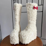 Bow Thick Bottom Lamb Wool Boots Women - EnigmaParis