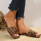 Women's Leopard Print Flat Sandals, Casual Slip On Lightweight Vacation Slides, Fashionable Beach Footwear