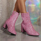 New Fashion Sequin Boots For Women Square Heel Side Zipper Shoes Lady Street Party Evening Boots Winter Autumn Spring - EnigmaParis