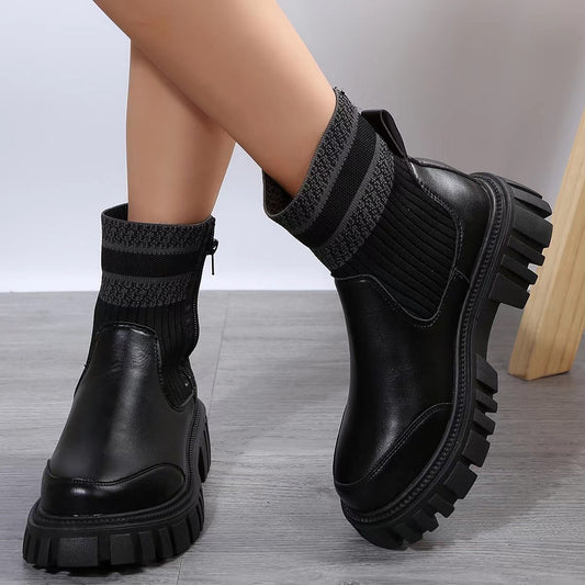 Women's Fashionable Knitted Women's Middle Boots - EnigmaParis