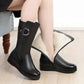 Winter Flat Non-slip Leather Shoes Fleece-lined Thermal Middle Tube Cotton Boots - EnigmaParis