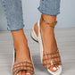 Women's Peep Toe Stitching Mid-root Ankle-strap Buckle Sandals