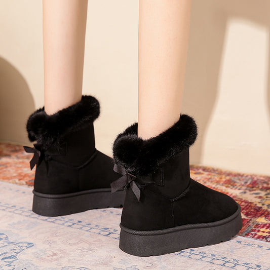 Women's Bowknot Snow Boots Winter Fleece Lined Padded Warm Keeping - EnigmaParis