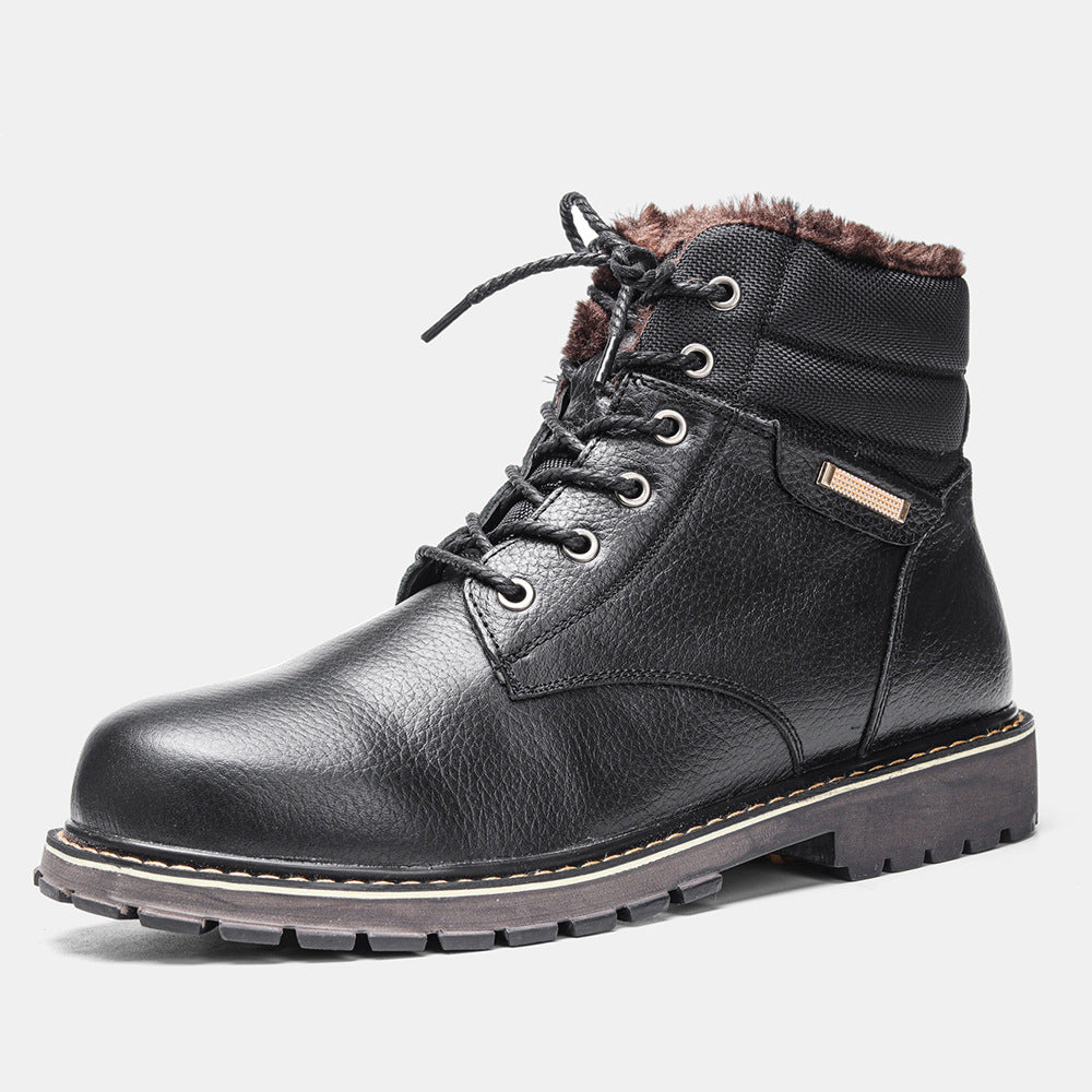 Plus Size Men's Snow Boots - Real Leather with Fleece Lining - EnigmaParis