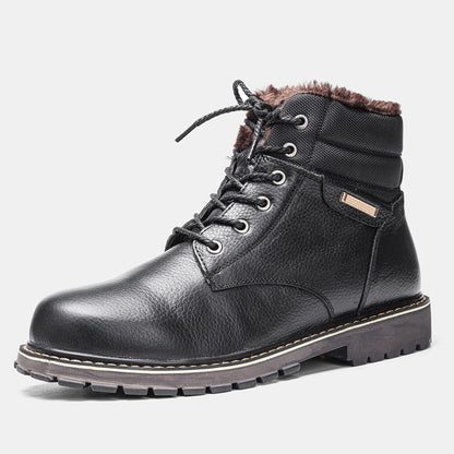Plus Size Men's Snow Boots - Real Leather with Fleece Lining - EnigmaParis