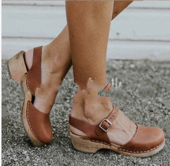 Belt Buckle Thick Heel Sandals Women's Shoes Buckle Single Shoes
