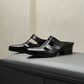 Summer Outer Wear Pointed-toe Authentic Leather Half Slippers Closed Toe Leather Slippers Men