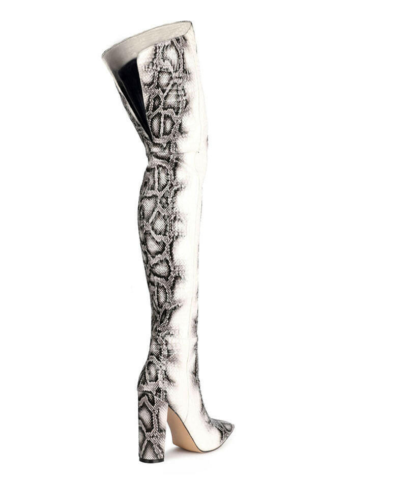 Women's Plus Size Pointed Snakeskin High Over-The-Knee Boots.