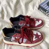 Small Group Wine Red Star Women's American Retro Board Shoes - EnigmaParis