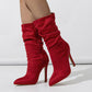 New Style Natural Wrinkle Stiletto Pointed Toe Fashion All-match Street Middle Boots