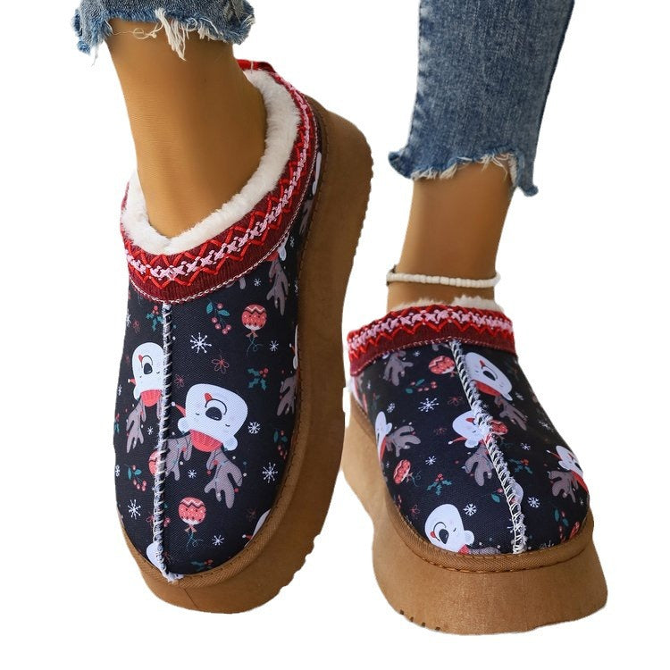 Women's Shoes Cartoon Pattern Thick Bottom Plush Low Top Toe Cap Lazy Slippers - EnigmaParis