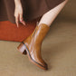 Thick Heel Brown Ankle Boots British Style Handsome.