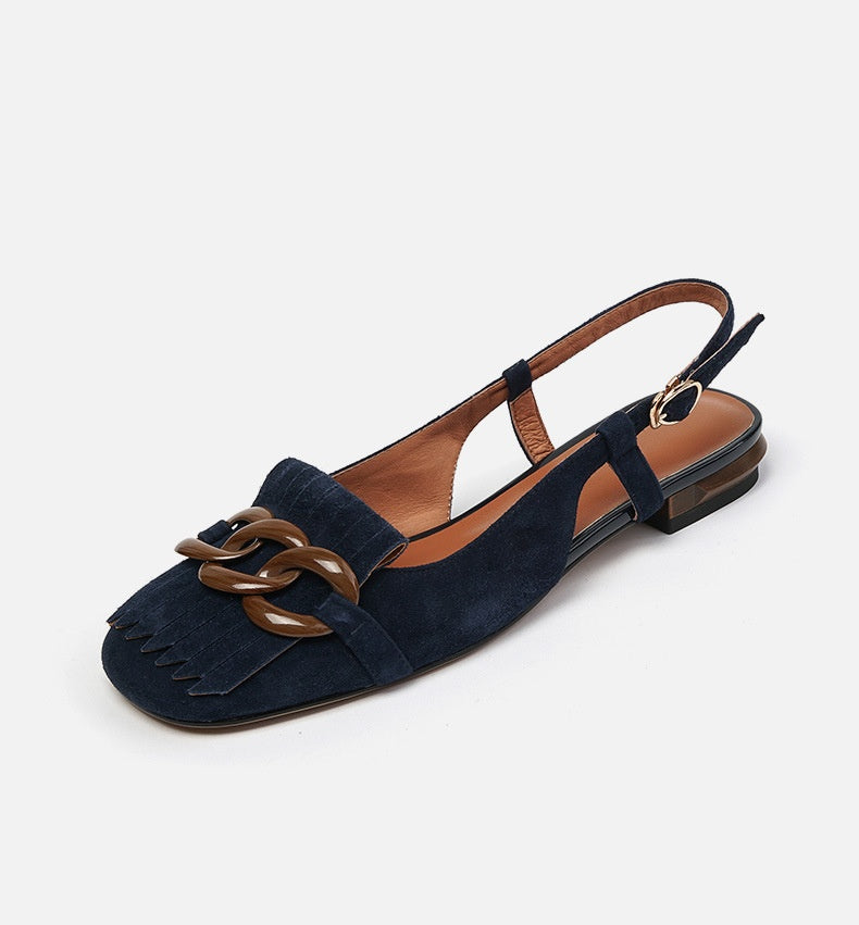 Women's Tassel Buckle Sandals Retro Square Toe.