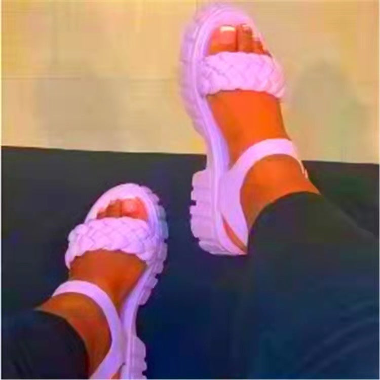 Plus Size Women's Platform Woven Buckle Sandals