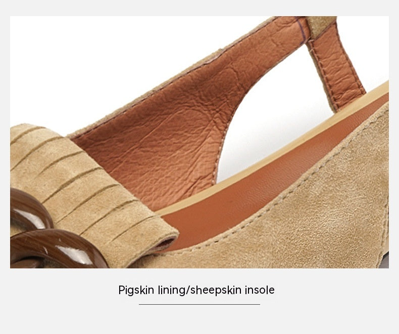 Women's Tassel Buckle Sandals Retro Square Toe.