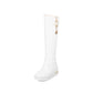 Large Size Mid Heel High Leg Boots with Metal Decoration.