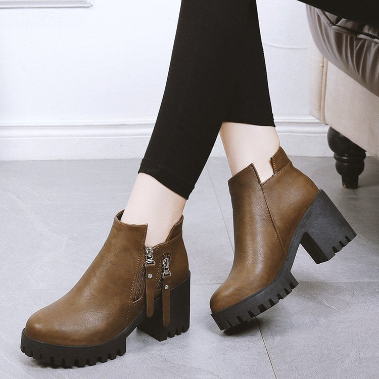 Fashionable Chunky Heel Platform Booties Women - EnigmaParis
