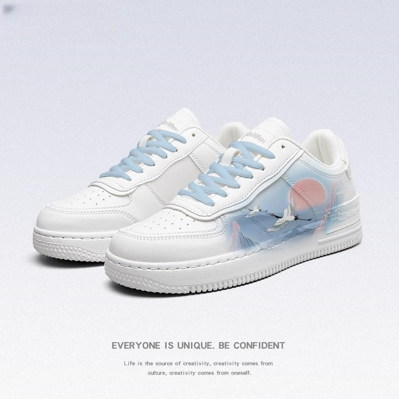 Ancient Style White Crane Board National Style Cute Wild White Shoes - Enigmaparis