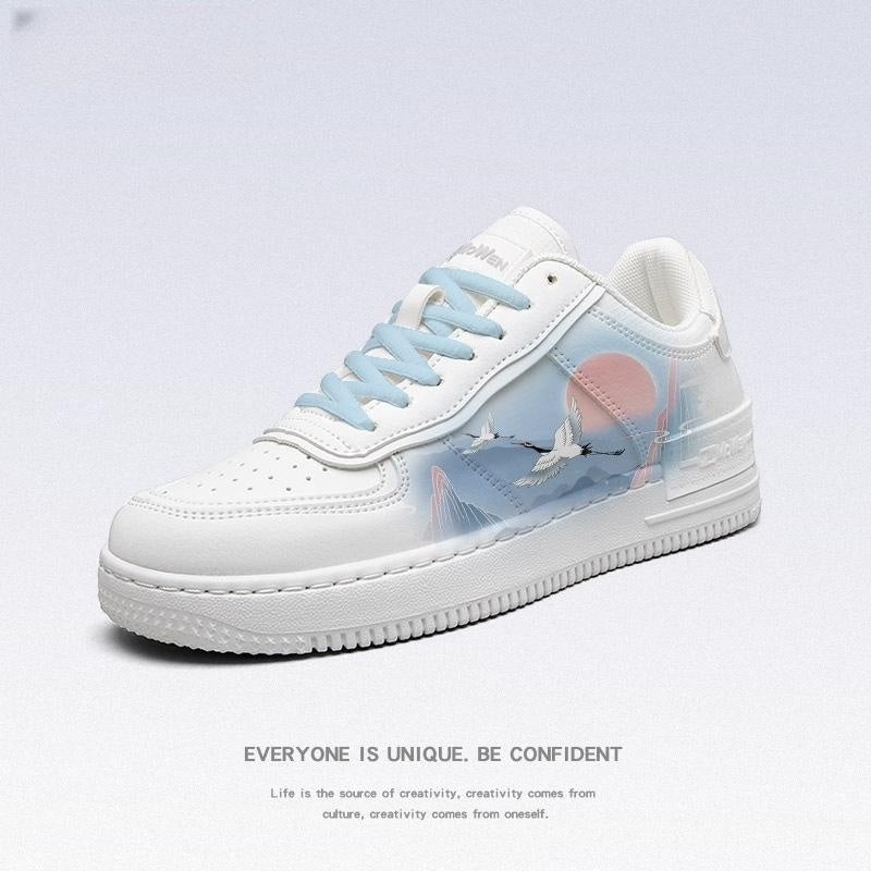 Ancient Style White Crane Board National Style Cute Wild White Shoes - Enigmaparis