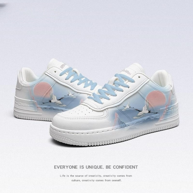 Ancient Style White Crane Board National Style Cute Wild White Shoes - Enigmaparis