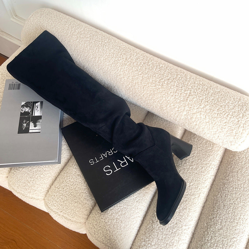 Slimming Chunky Heel High Boots - EnigmaParis
