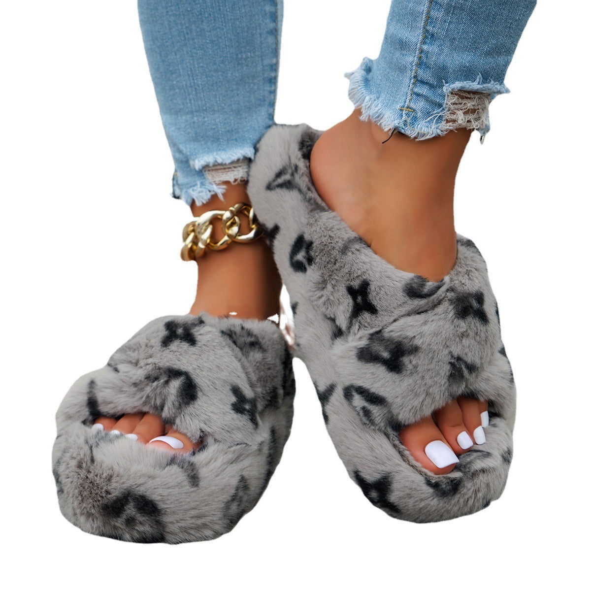 Fall Plus Size Plush Suede Thick-Soled Women's Slippers - Fashionable and Comfortable Footwear - EnigmaParis
