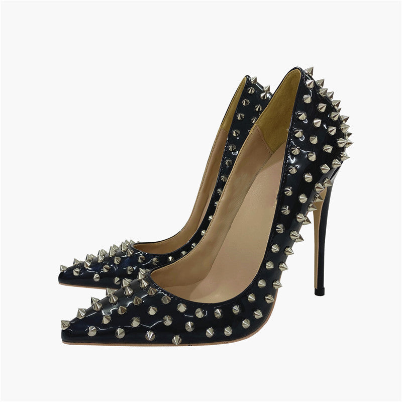 Rivet High Heels Pointed Stiletto Low-cut Shoes - EnigmaParis