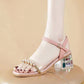 Women's Thick Heel Square Toe Leather Toe Mid Heel Sandals