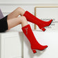 Women's Suede Boots with Metal Rhinestone Pendant - Stylish High Heel Footwear for All Sizes.