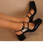 Lacquer Leather Square Toe Thick Heel Wrapped Women's Sandals