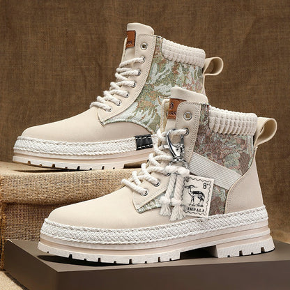 Men's Autumn and Winter Print Boots: High-Top British Style | Enigma Paris - EnigmaParis