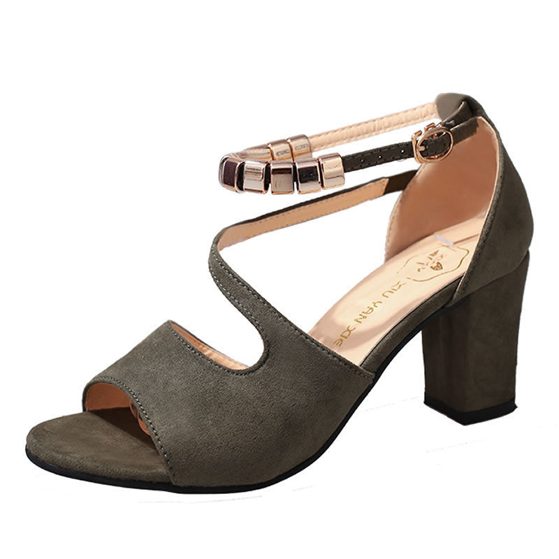 One Word Buckle Fish Mouth Thick Heel Mid-heel Fashion Women's Sandals