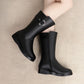 Winter Flat Non-slip Leather Shoes Fleece-lined Thermal Middle Tube Cotton Boots - EnigmaParis