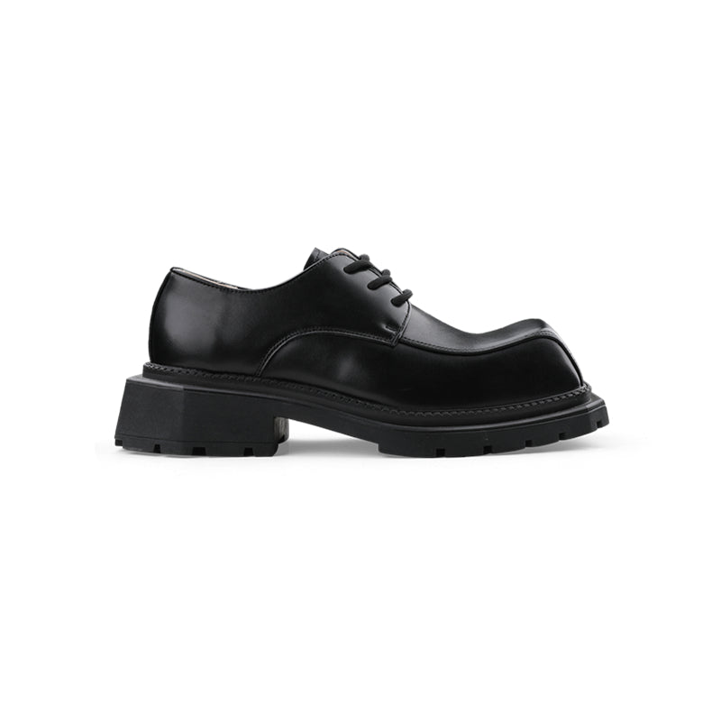 Fashion Woman's Big Head Square Head Leather Shoes with Thick Sole - Casual and Stylish Footwear - EnigmaParis