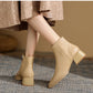 Simple All-match Soft Cowhide Boots Autumn And Winter New Thick Mid Heel Round Toe Brown Ankle Boots For Women