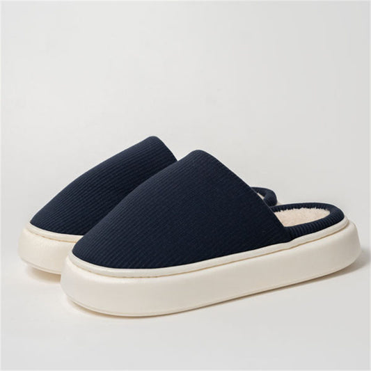 Pure Color Knitted Fabric Couple Latex Home Cotton Slippers - Comfortable and Warm Footwear - EnigmaParis