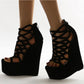 New Women's Shoes Hollow Wedge Heel Suede Toe Roman Sandals